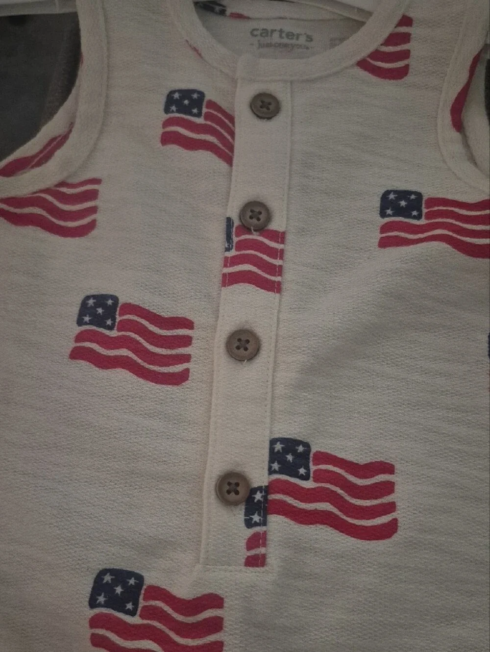 Carter's Cream Sleeveless Romper with Red & Navy Flag Motif